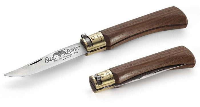 Couteau artisanal Old Bear M lame inox 8cm manche noyer avec virole