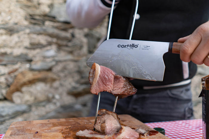 Couteau artisanal spécial 18cm Ambrogio Sanelli Cortello manche en noyer massif