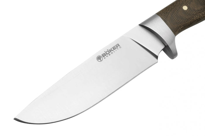 Couteau Böker Arbolito Hunter 02BA351M lame en acier 12cm manche en micarta vert + étui en cuir noir