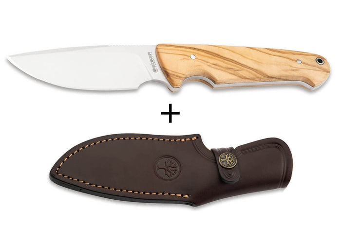 Couteau Böker Arbolito Vultur 02BA415 lame en acier 9,8cm manche en bois d'olivier + étui en cuir