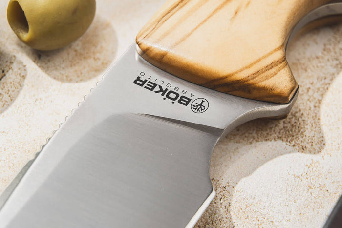Couteau Böker Arbolito Vultur 02BA415 lame en acier 9,8cm manche en bois d'olivier + étui en cuir