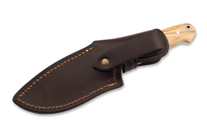 Couteau Böker Arbolito Vultur 02BA415 lame en acier 9,8cm manche en bois d'olivier + étui en cuir