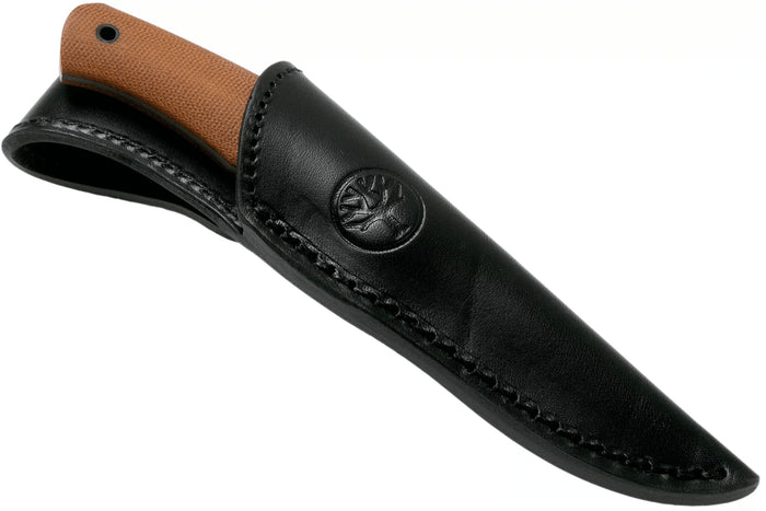 Couteau Böker Boxer Fixed 120503 lame en acier 8,4cm manche en micarta marron + étui en cuir