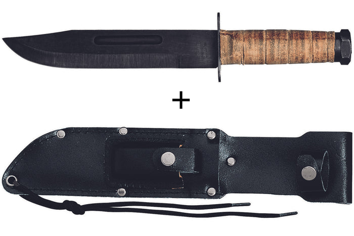 Couteau Bowie Herbertz 101018 lame 18cm manche en cuir + étui en cuir + pierre à aiguiser