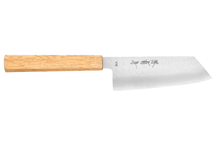 Couteau bunka 14cm japonais artisanal Sakai Kikumori TS10 en chêne