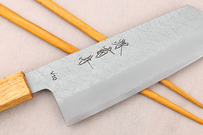 Couteau bunka 14cm japonais artisanal Sakai Kikumori TS10 en chêne