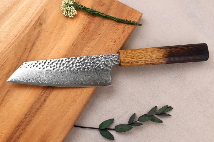 Couteau bunka 15cm japonais artisanal Wusaki Yaketa VG10 damas chêne brûlé