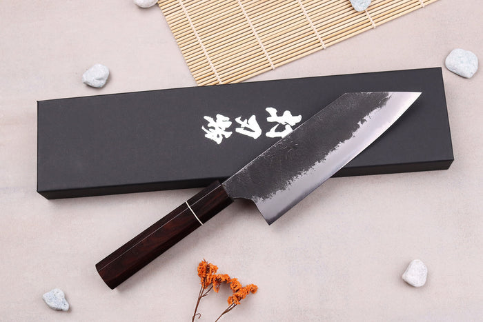 Couteau bunka 16,5cm japonais artisanal Naoki Mazaki WS2 Black Nashiji