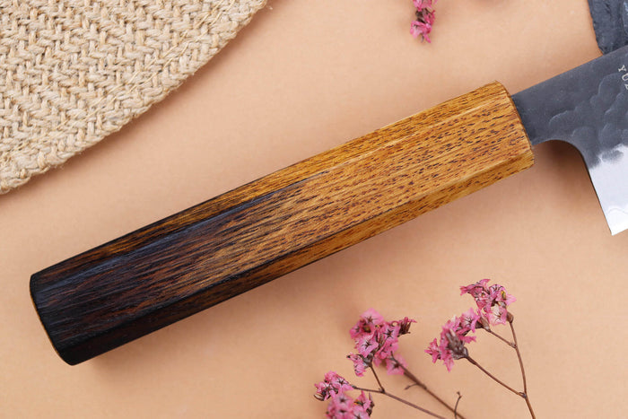 Couteau bunka 17cm japonais artisanal Yuzo Black AS chêne brûlé