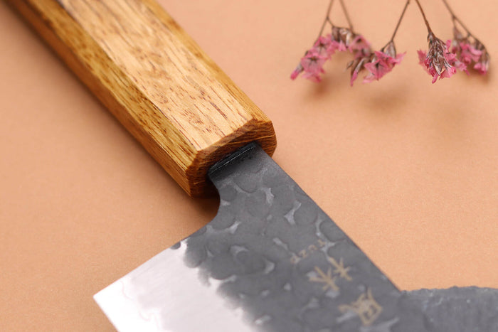 Couteau bunka 17cm japonais artisanal Yuzo Black AS chêne brûlé