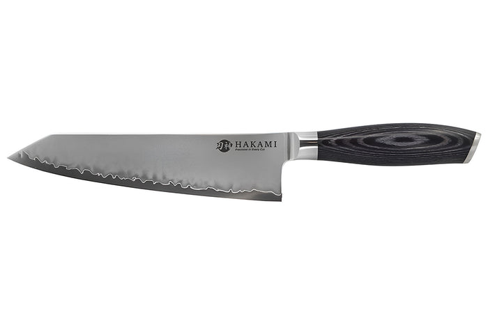 Couteau bunka 20cm Hakami Ajisai lame San Maï manche pakkawood noir et gris