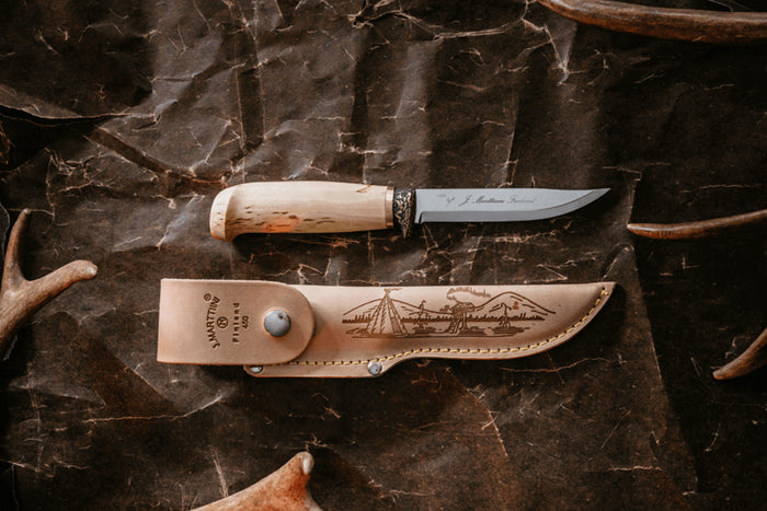 Couteau de chasse Marttiini Deluxe Lynx Bronze 450012 lame 11cm manche bouleau + étui