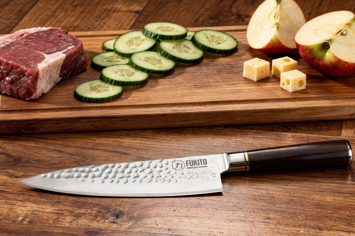 Couteau de chef 20cm Fukito Ébène Damas martelé