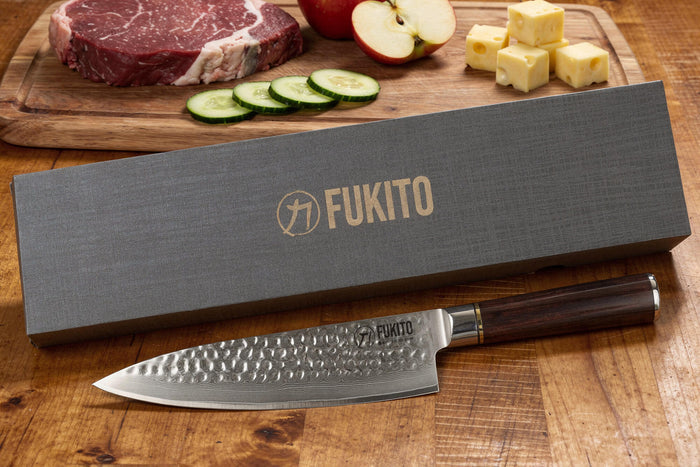 Couteau de chef 20cm Fukito Ébène Damas martelé