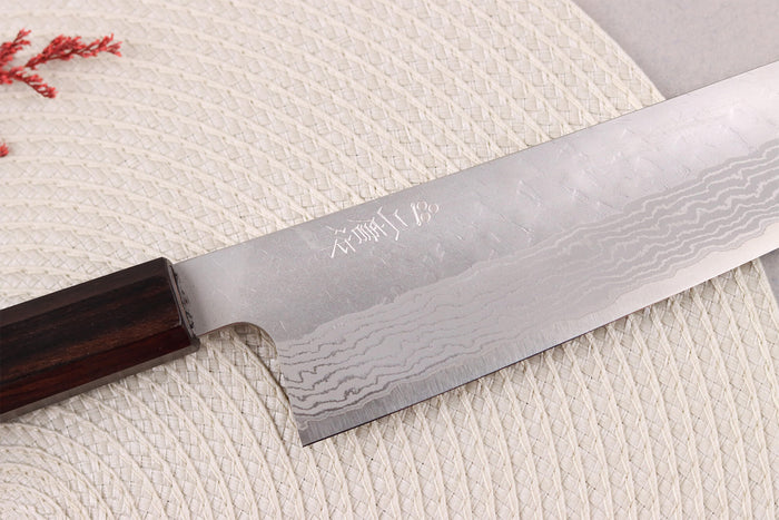 Couteau de chef 20cm japonais artisanal Nigara Hamono Tsuchime VG10 damas