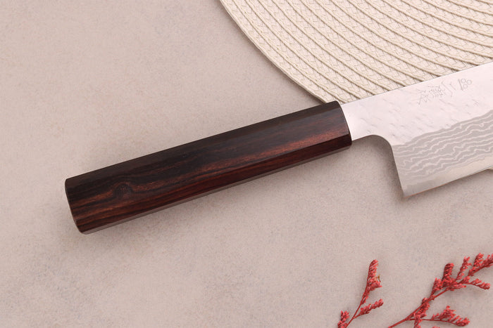 Couteau de chef 20cm japonais artisanal Nigara Hamono Tsuchime VG10 damas