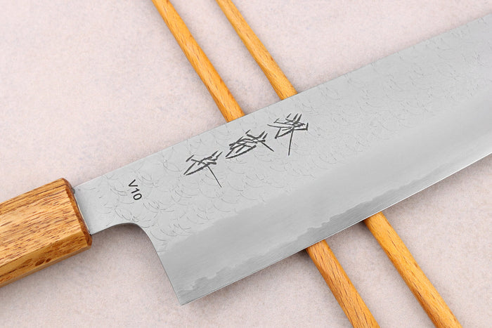 Couteau de chef 21cm japonais artisanal Sakai Kikumori TS10 en chêne