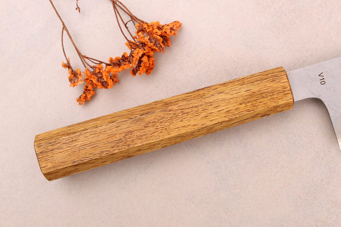 Couteau de chef 21cm japonais artisanal Sakai Kikumori TS10 en chêne