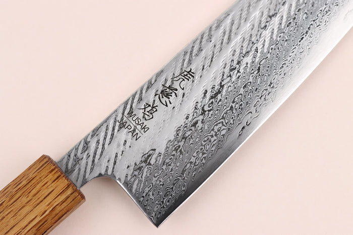 Couteau de chef 21cm japonais artisanal Wusaki Nawame AUS10 damas