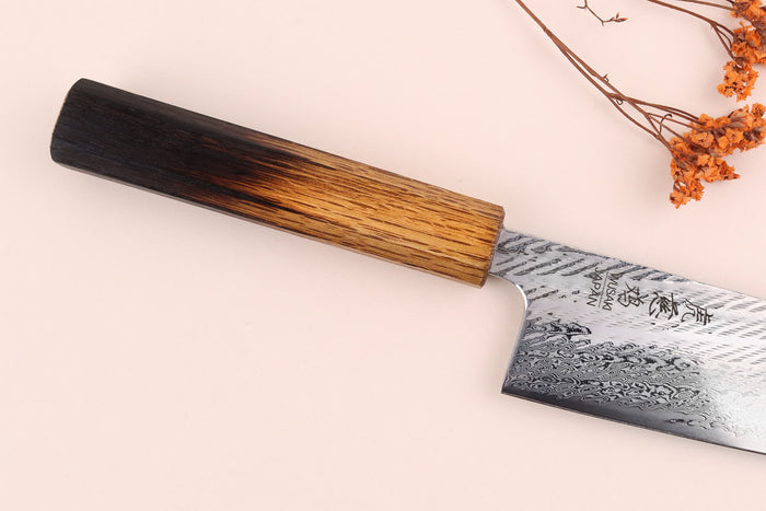 Couteau de chef 21cm japonais artisanal Wusaki Nawame AUS10 damas