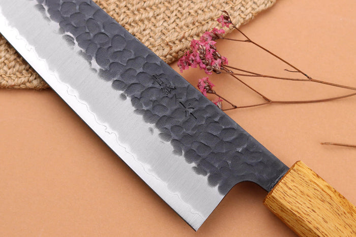 Couteau de chef 21cm japonais artisanal Yuzo Black AS chêne brûlé