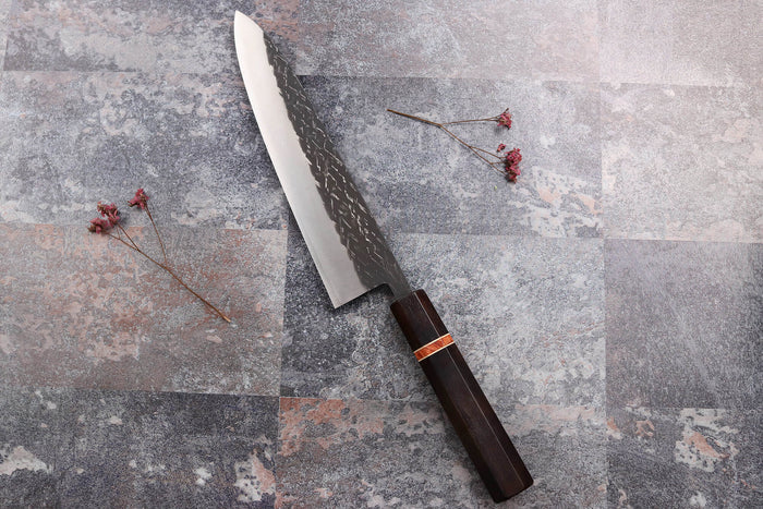 Couteau de chef 21cm japonais artisanal Yuzo Black SLD ébène et cognassier