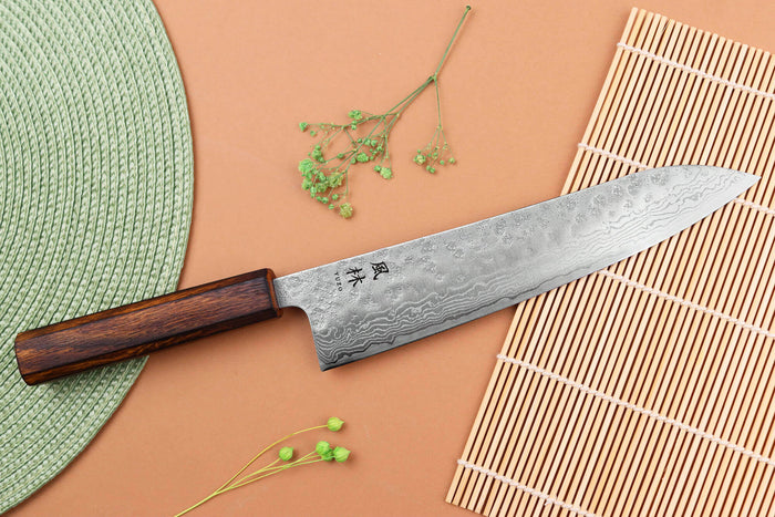 Couteau de chef 21cm japonais artisanal Yuzo Enju Damas 440C