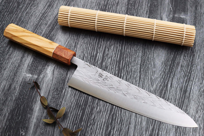 Couteau de chef 21cm japonais artisanal Yuzo SLD olivier et cognassier