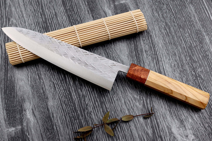 Couteau de chef 21cm japonais artisanal Yuzo SLD olivier et cognassier