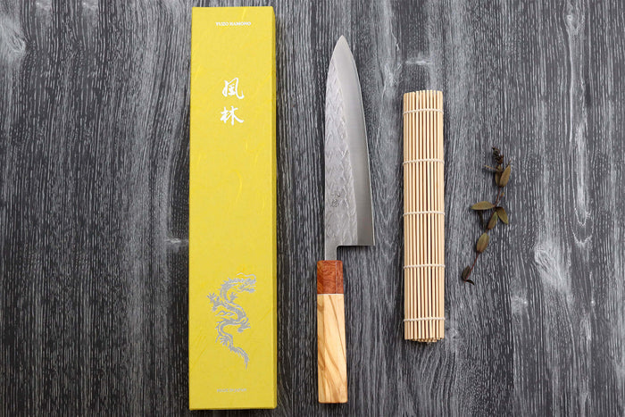 Couteau de chef 21cm japonais artisanal Yuzo SLD olivier et cognassier
