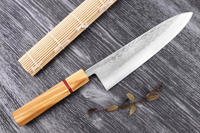 Couteau de chef 21cm japonais artisanal Yuzo SLD olivier et sequoia