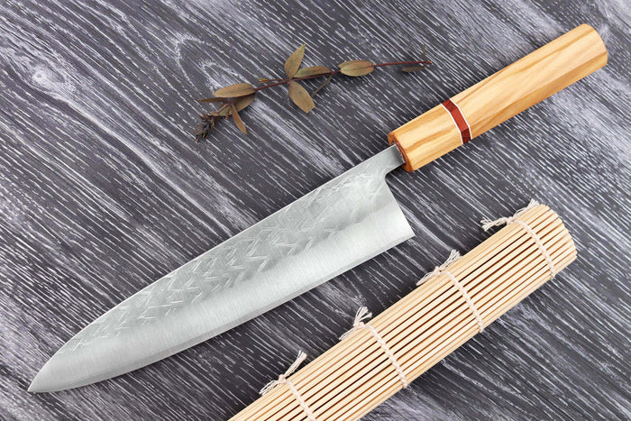 Couteau de chef 21cm japonais artisanal Yuzo SLD olivier et sequoia