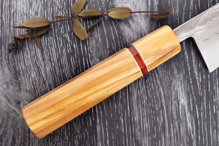 Couteau de chef 21cm japonais artisanal Yuzo SLD olivier et sequoia