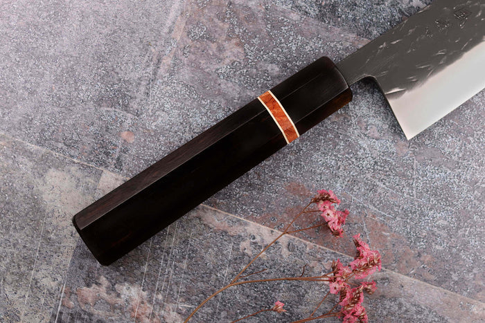 Couteau de chef 24cm japonais artisanal Yuzo Black SLD ébène et cognassier