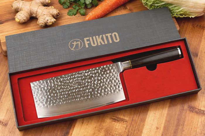 Couteau de chef chinois 17cm Fukito Ébène Damas martelé