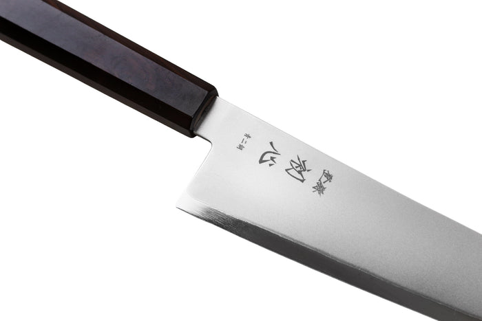Couteau de chef gyuto 21cm japonais artisanal Hatsukokoro Kaijin BS2 ébène