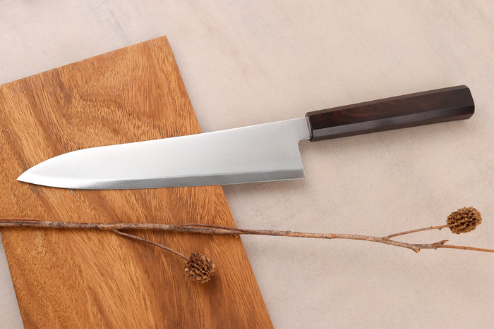 Couteau de chef gyuto 21cm japonais artisanal Hatsukokoro Kaijin BS2 ébène