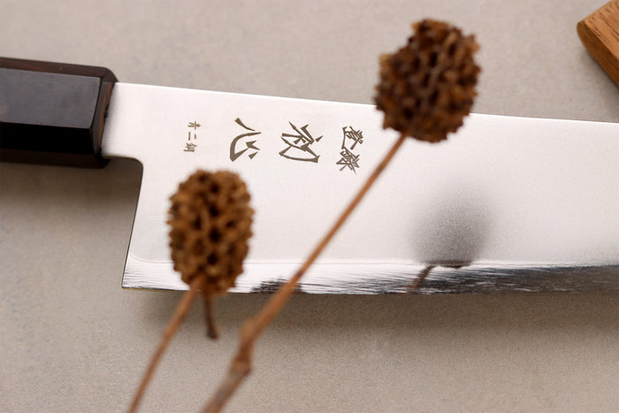 Couteau de chef gyuto 21cm japonais artisanal Hatsukokoro Kaijin BS2 ébène