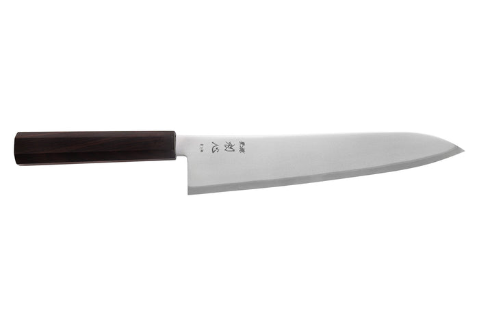 Couteau de chef gyuto 24cm japonais artisanal Hatsukokoro Kaijin BS2 ébène