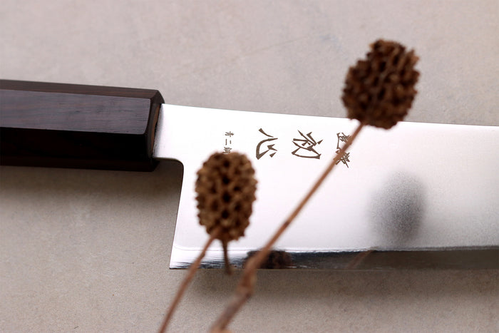 Couteau de chef gyuto 24cm japonais artisanal Hatsukokoro Kaijin BS2 ébène