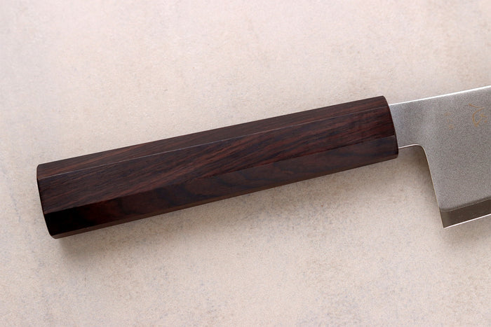 Couteau de chef gyuto 24cm japonais artisanal Hatsukokoro Kaijin BS2 ébène