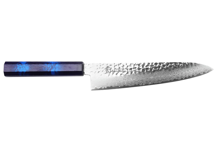Couteau de chef japonais 21cm Sakai Takayuki Nanairo Blue Damas VG10