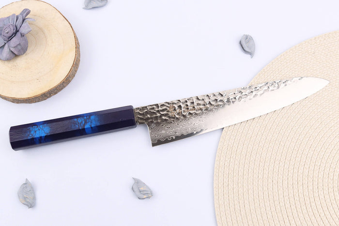 Couteau de chef japonais 21cm Sakai Takayuki Nanairo Blue Damas VG10