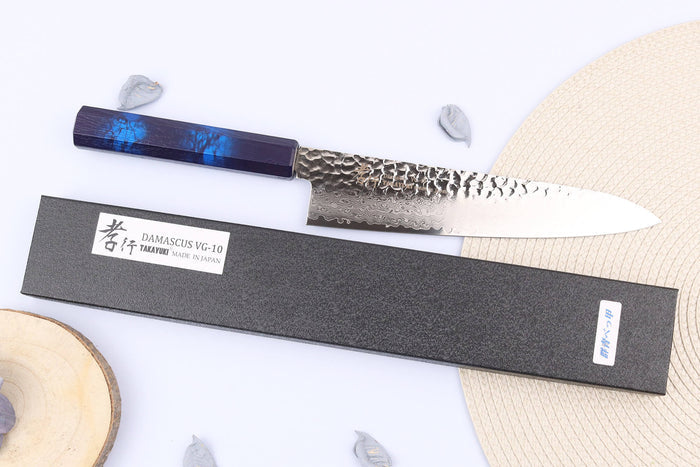 Couteau de chef japonais 21cm Sakai Takayuki Nanairo Blue Damas VG10