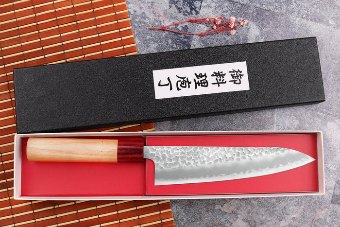 Couteau de chef japonais artisanal Tsunehisa Aogami Super martelé 18cm