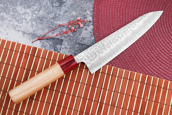 Couteau de chef japonais artisanal Tsunehisa Aogami Super martelé 18cm