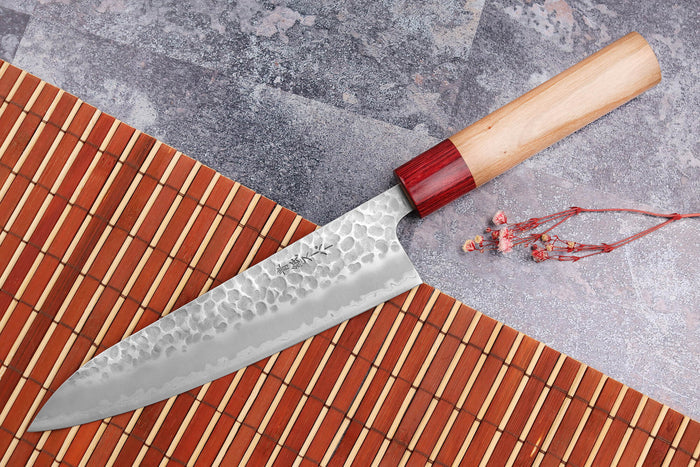 Couteau de chef japonais artisanal Tsunehisa Aogami Super martelé 18cm