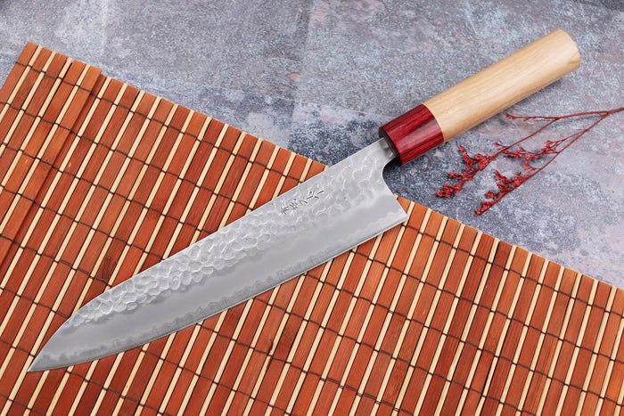 Couteau de chef japonais artisanal Tsunehisa Aogami Super martelé 21cm