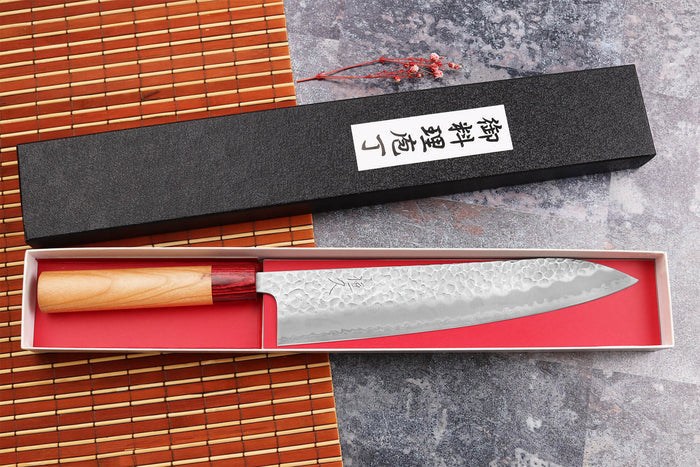 Couteau de chef japonais artisanal Tsunehisa Aogami Super martelé 24cm