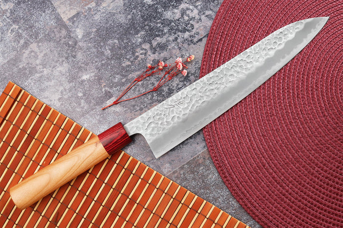 Couteau de chef japonais artisanal Tsunehisa Aogami Super martelé 24cm